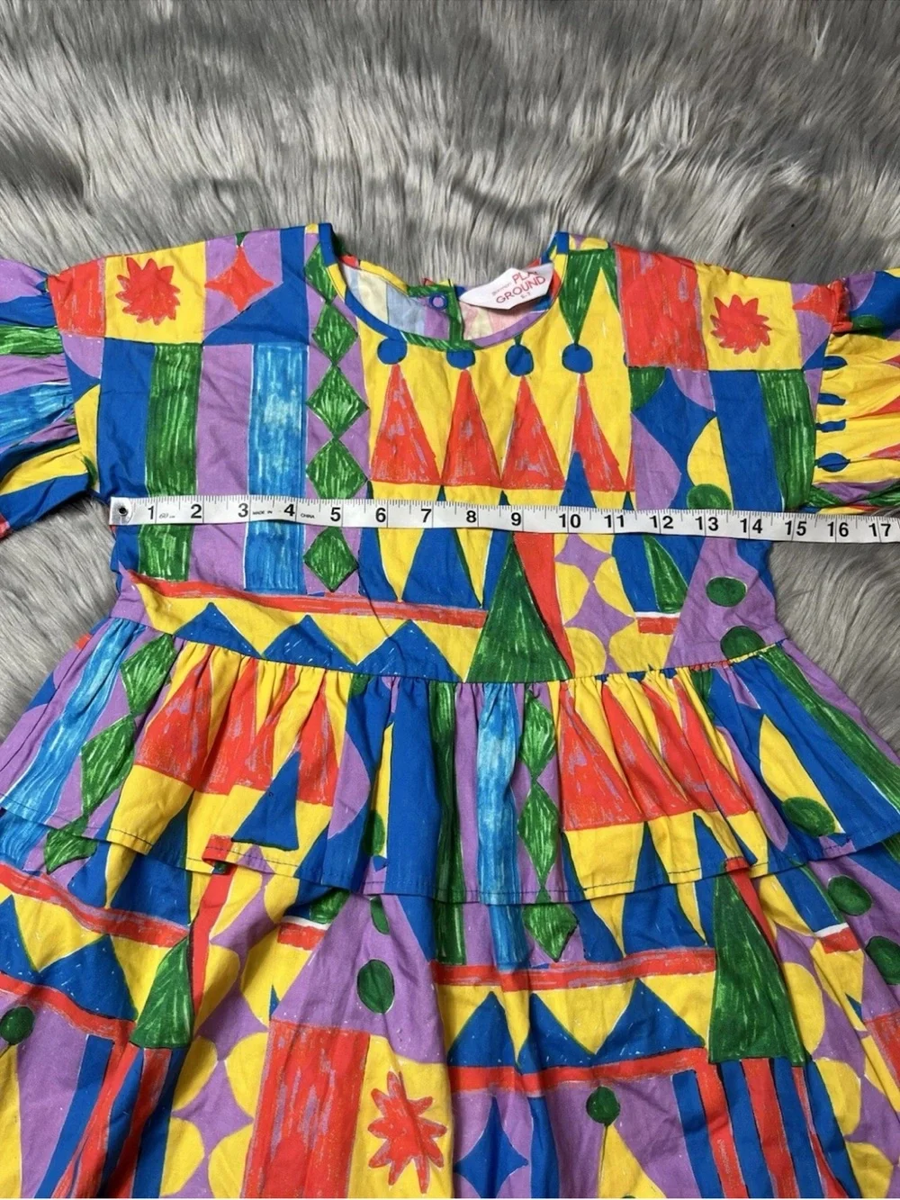 Gorman Playground Girls Organic Cotton Colorful Shape Ruffle Dress 6-7